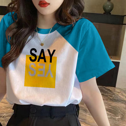 Cotton Contrast Short-sleeved T-shirt