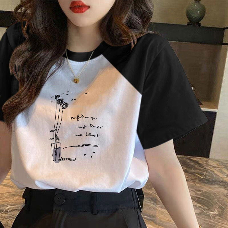 Cotton Contrast Short-sleeved T-shirt