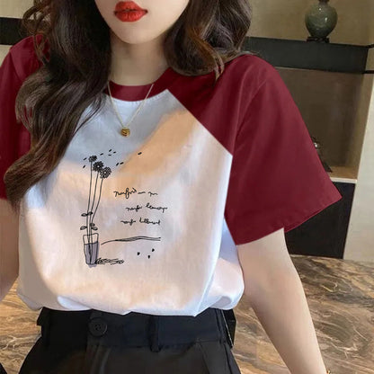 Cotton Contrast Short-sleeved T-shirt