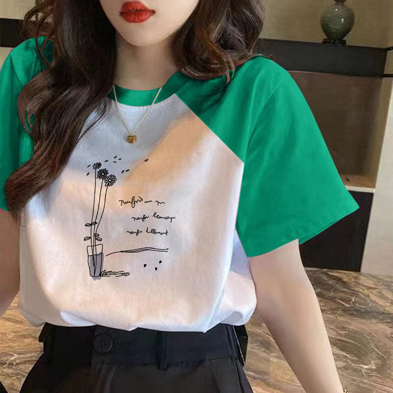 Cotton Contrast Short-sleeved T-shirt