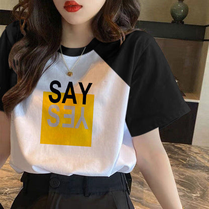 Cotton Contrast Short-sleeved T-shirt