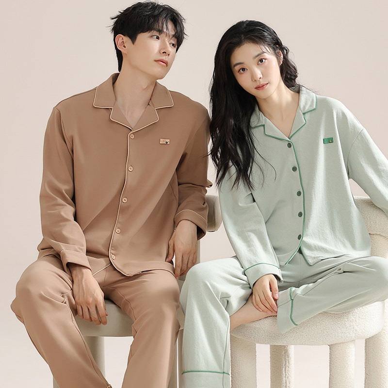 Cotton Couple Pajamas Set Long Sleeve Home Wear