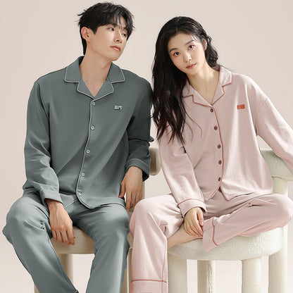 Cotton Couple Pajamas Set Long Sleeve Home Wear