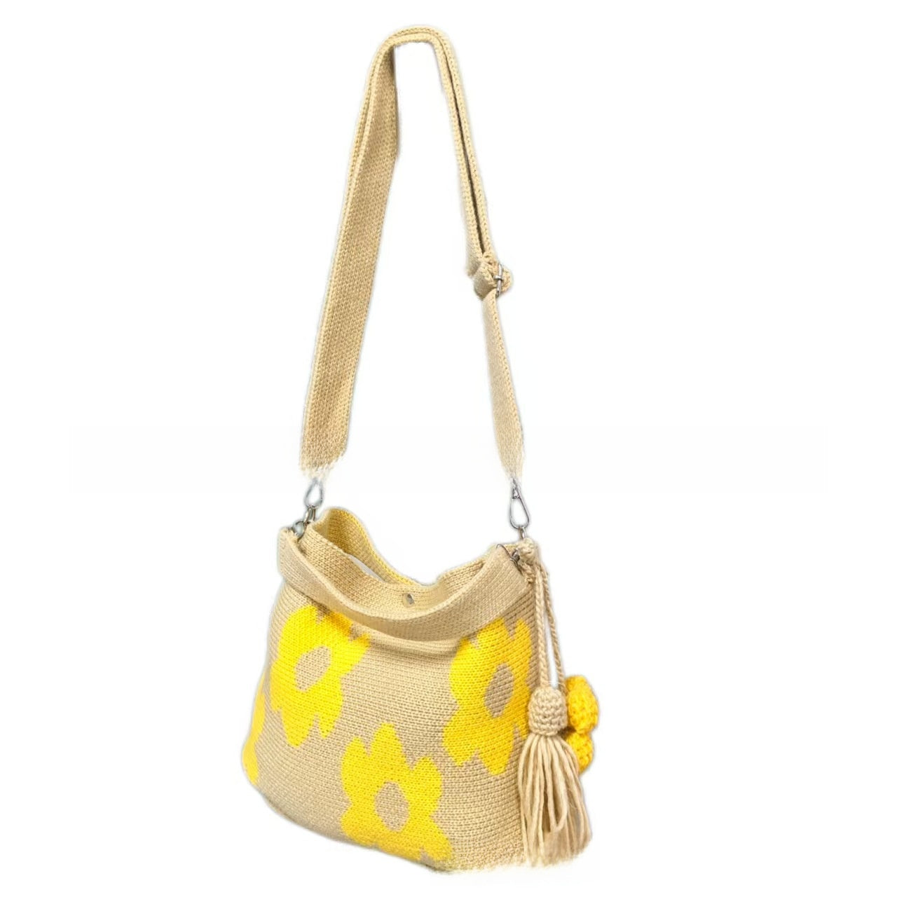 Cotton Crochet Bucket Bag with Detachable Tassel