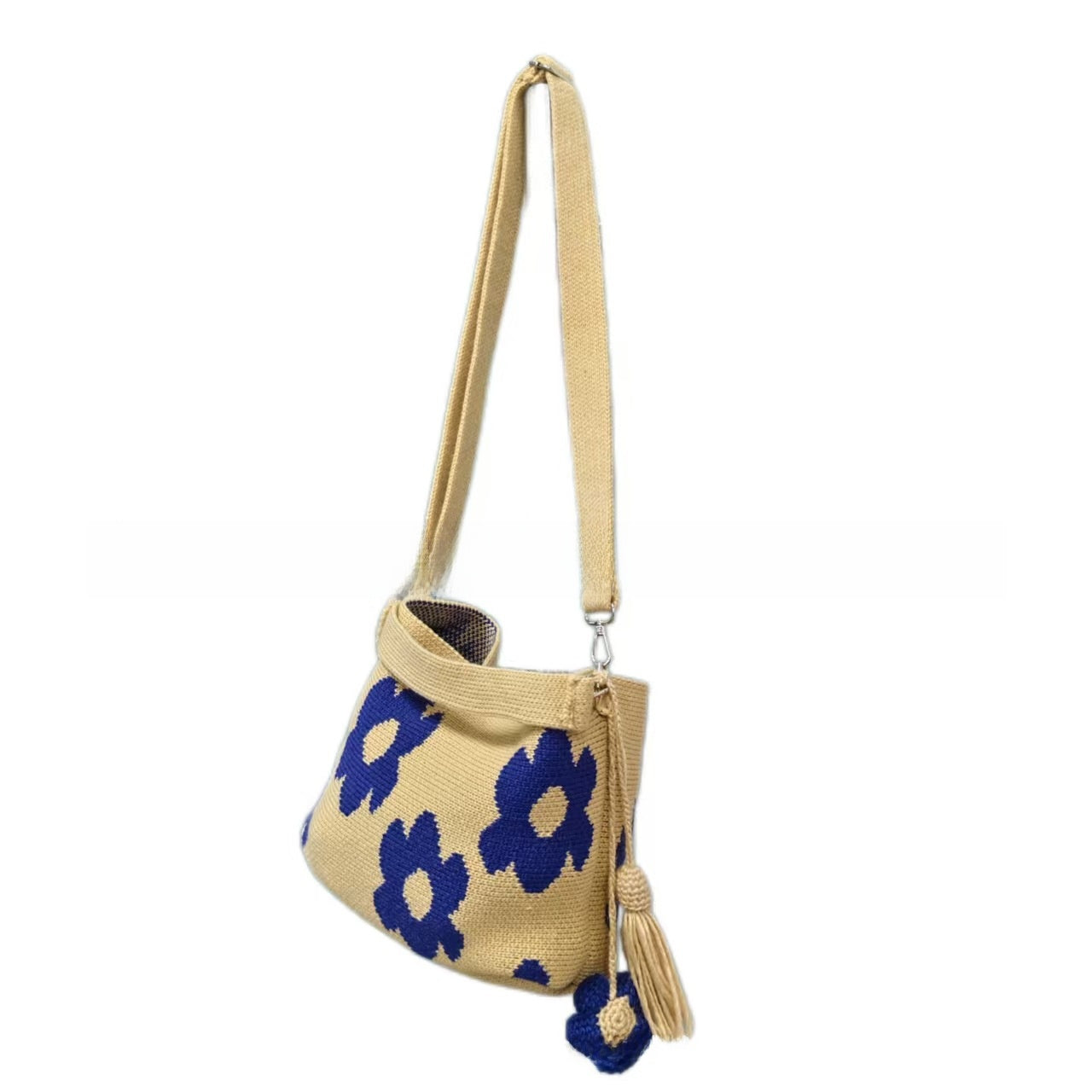 Cotton Crochet Bucket Bag with Detachable Tassel