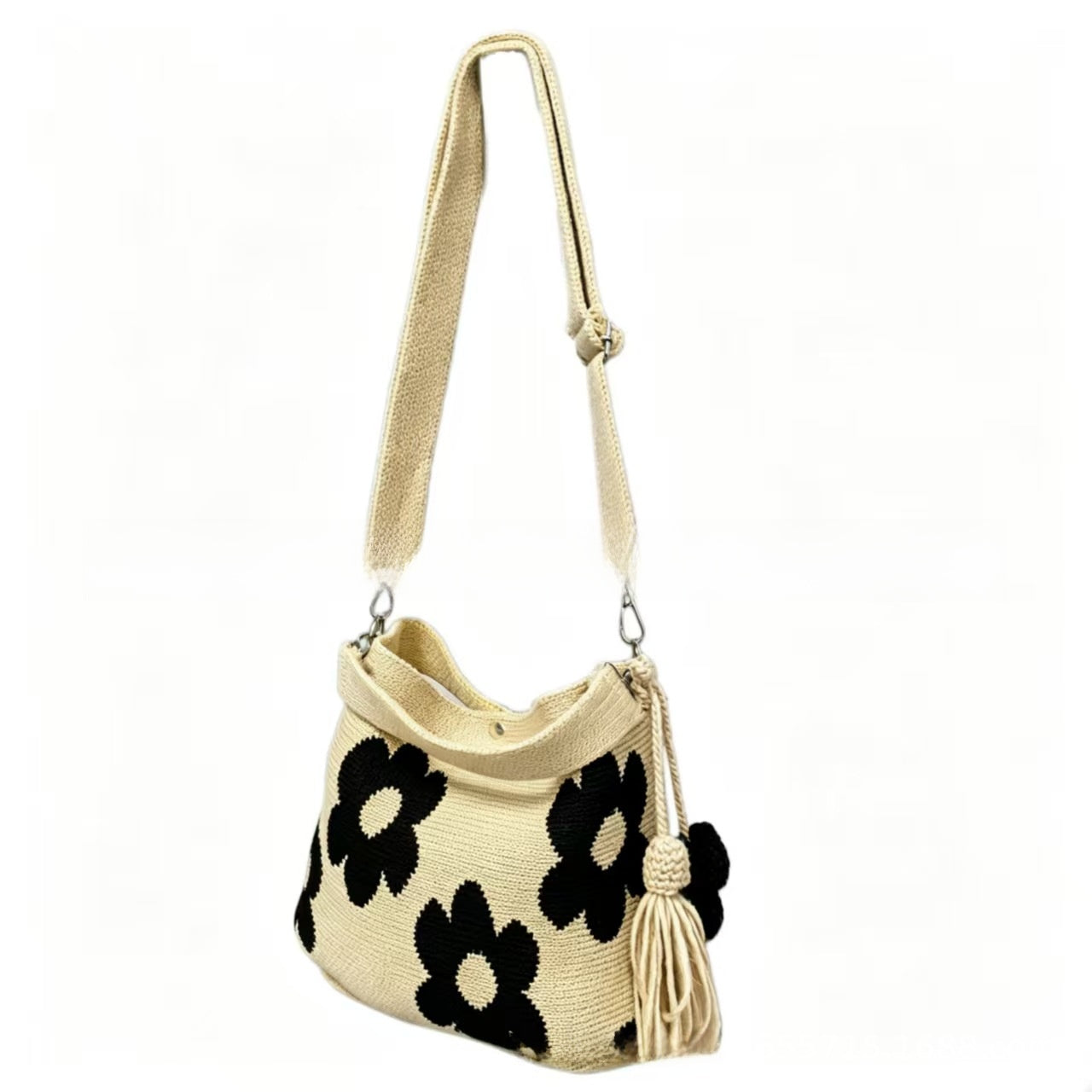 Cotton Crochet Bucket Bag with Detachable Tassel