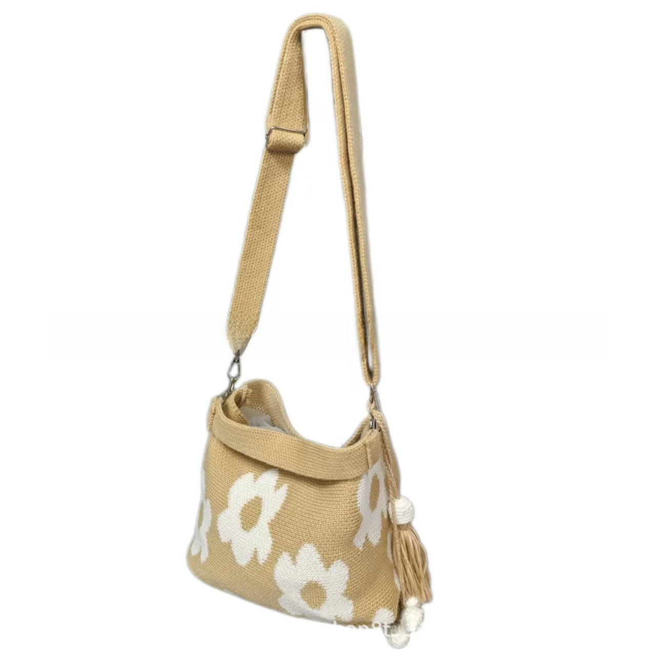 Cotton Crochet Bucket Bag with Detachable Tassel
