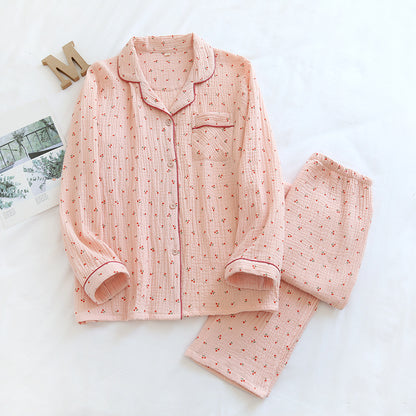 Cotton Gauze Pajama Set with Cherry Pattern