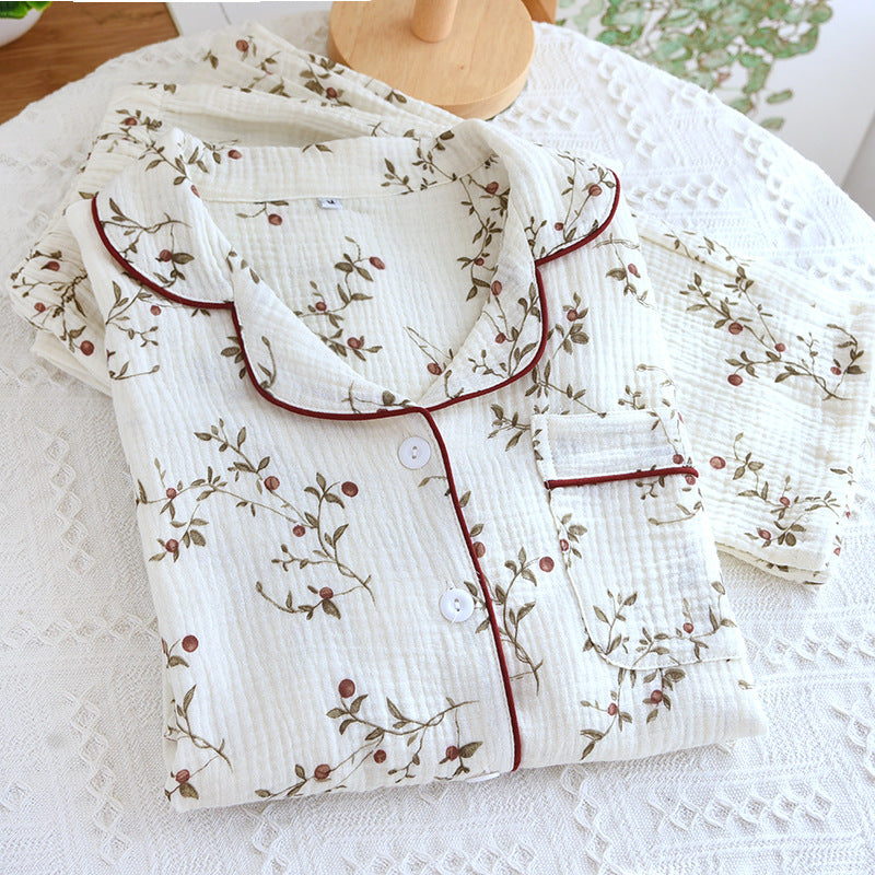 Cotton Gauze Pajamas Set for Women Long Sleeve Home Wear