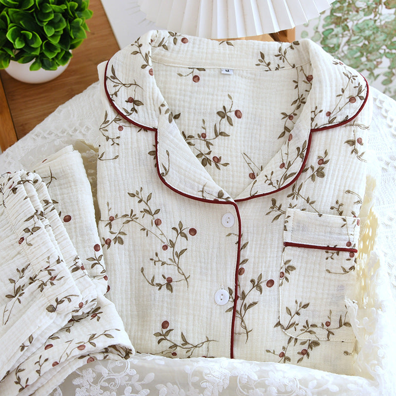 Cotton Gauze Pajamas Set for Women Long Sleeve Home Wear