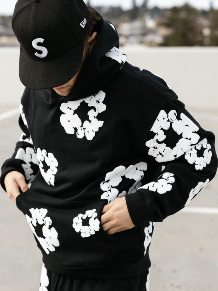 Cotton Hoodie with Plant Print