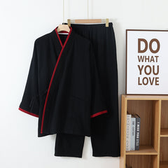 White Contrast Men Kimono Long Set 023