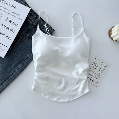 Cotton Lace-Up Back Camisole Top with Chest Pad