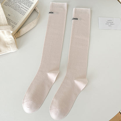 Cotton Letter Embroidered Mid Calf Socks