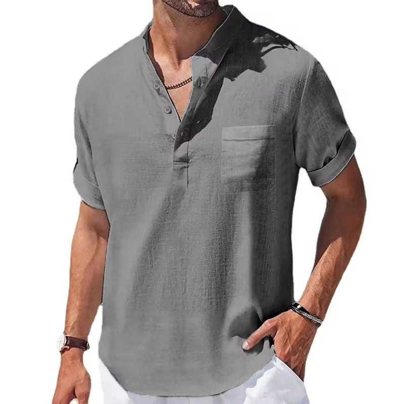 Cotton, linen and hemp short-sleeved T-shirt