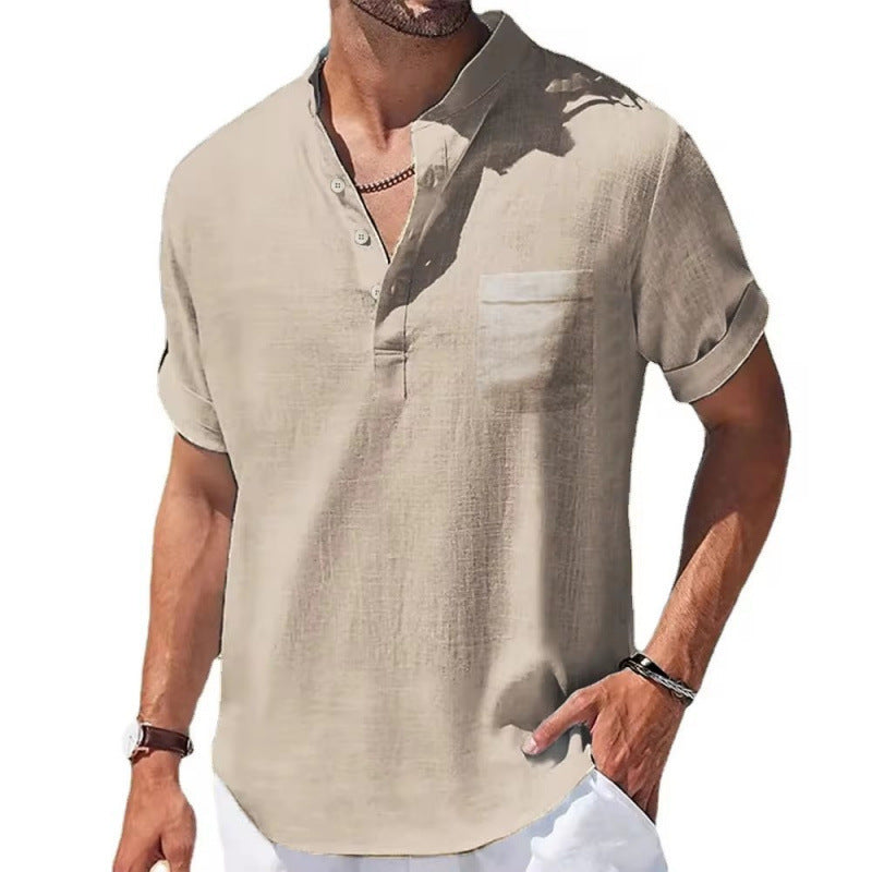 Cotton, linen and hemp short-sleeved T-shirt