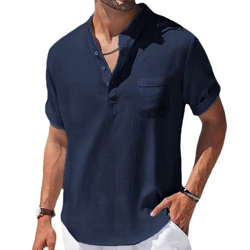 Cotton, linen and hemp short-sleeved T-shirt