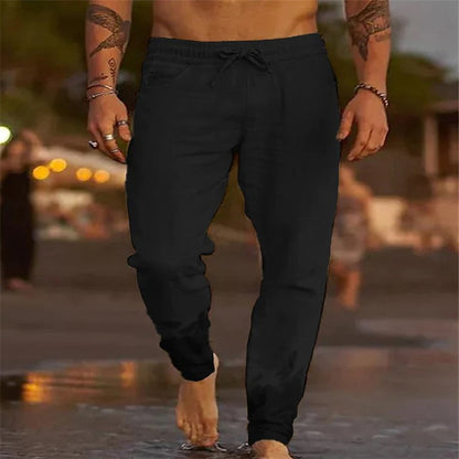 Cotton Linen Drawstring Casual Pants