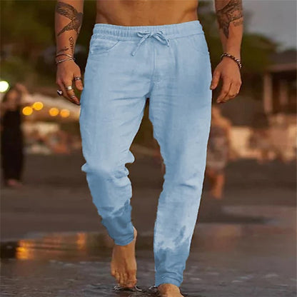 Cotton Linen Drawstring Casual Pants