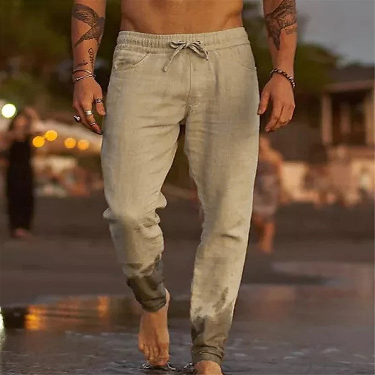 Cotton Linen Drawstring Casual Pants