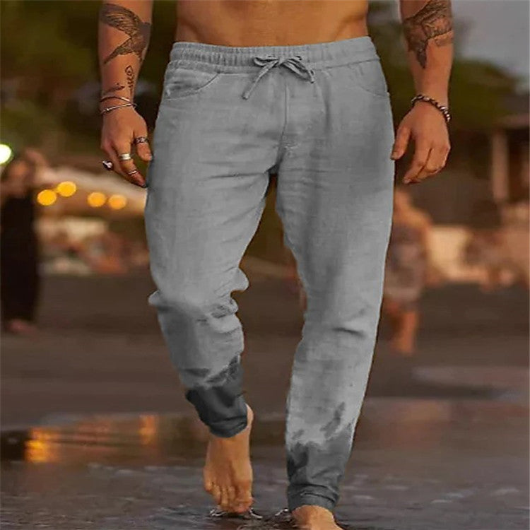 Cotton Linen Drawstring Casual Pants