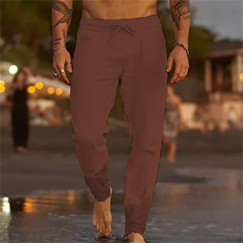 Cotton Linen Drawstring Casual Pants