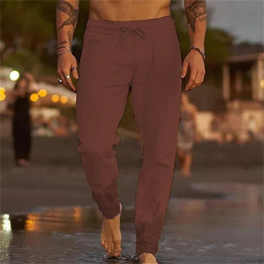 Cotton Linen Drawstring Casual Pants