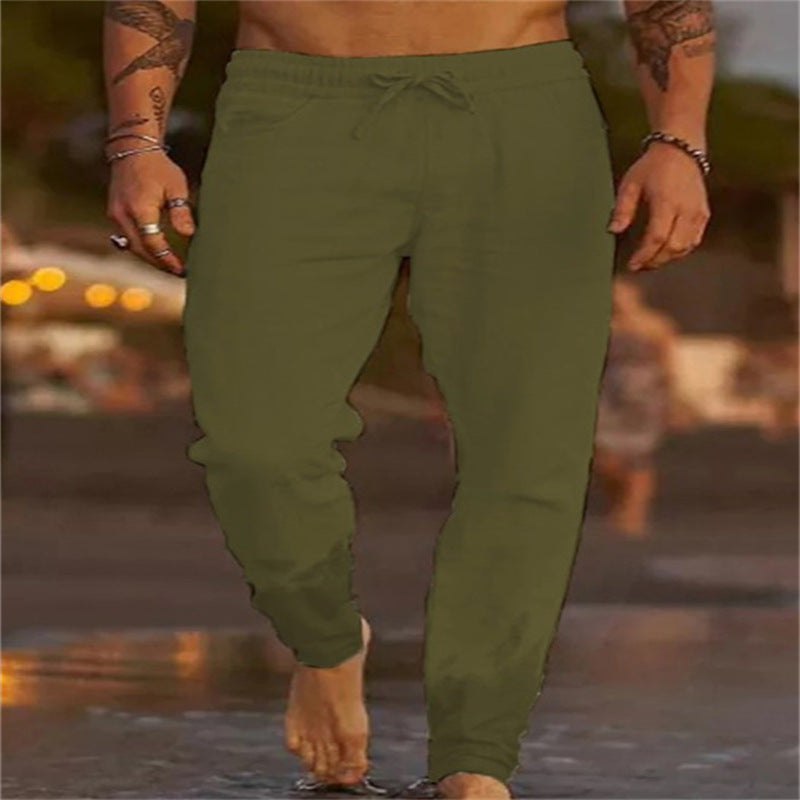 Cotton Linen Drawstring Casual Pants