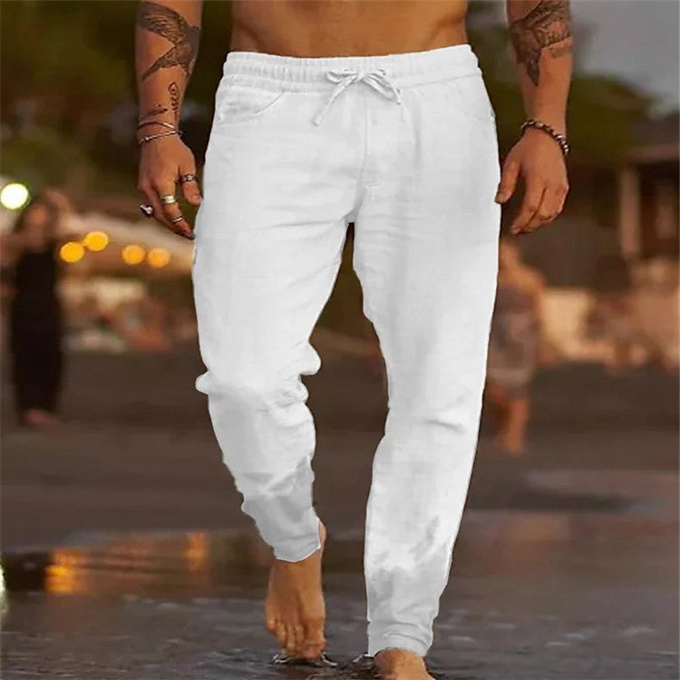 Cotton Linen Drawstring Casual Pants
