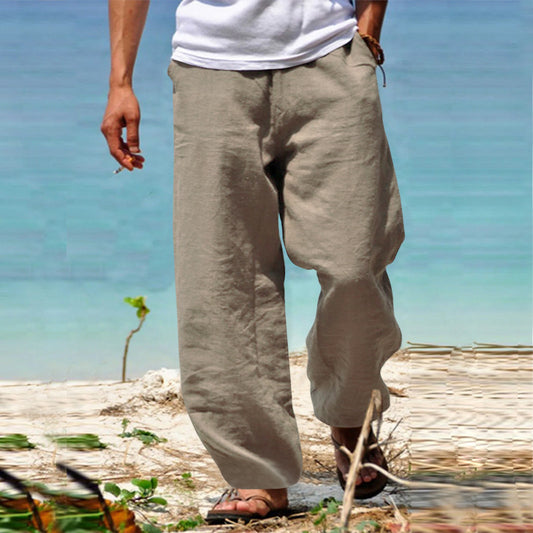 Cotton Linen Drawstring Casual Trousers