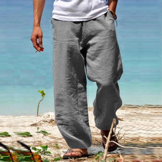 Cotton Linen Drawstring Casual Trousers