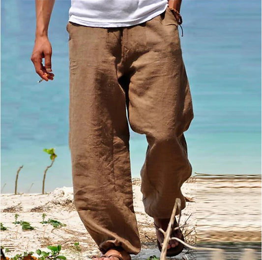 Cotton Linen Drawstring Casual Trousers