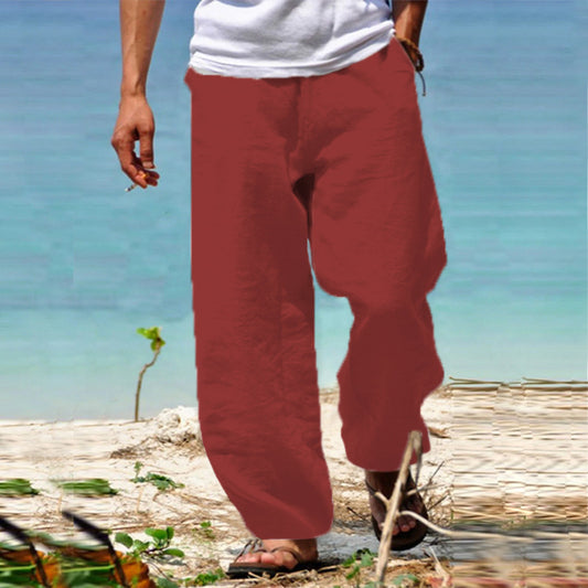 Cotton Linen Drawstring Casual Trousers