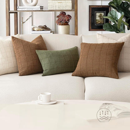Cotton Linen Pillow Covers Textured Plaid Solid Color