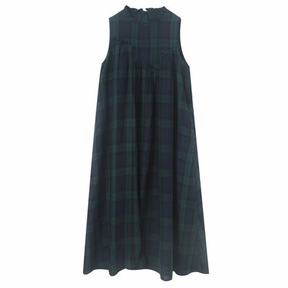 Cotton Linen Plaid A-line Dress