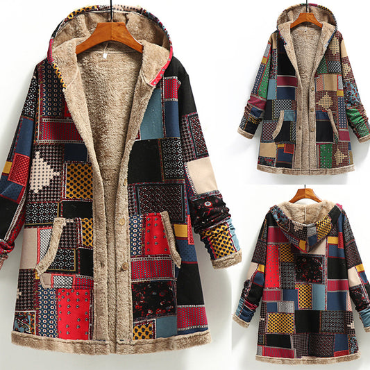 Cotton Linen Printed Hooded Sweatshirt
