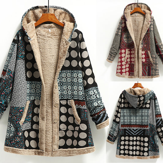 Cotton Linen Printed Hooded Sweatshirt