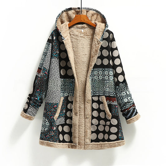 Cotton Linen Printed Hooded Sweatshirt