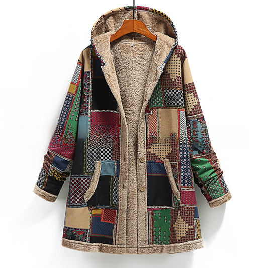 Cotton Linen Printed Hooded Sweatshirt