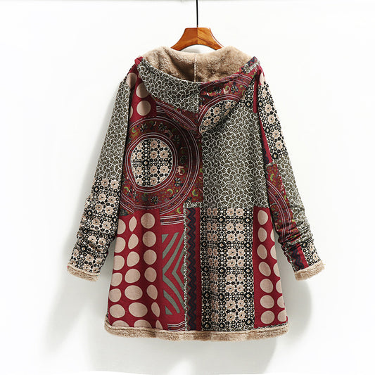 Cotton Linen Printed Hooded Sweatshirt