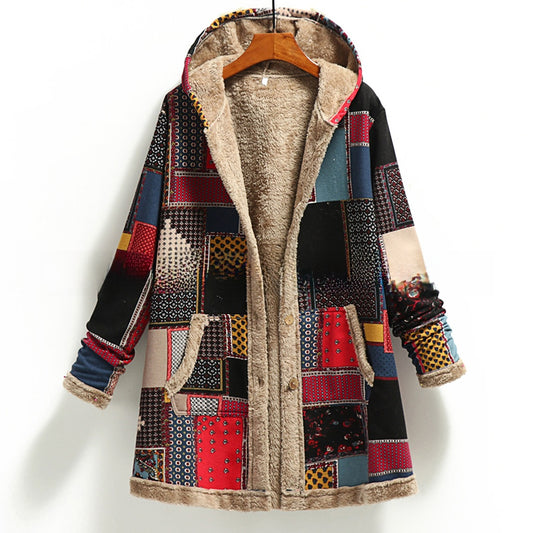 Cotton Linen Printed Hooded Sweatshirt
