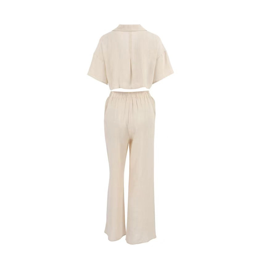 Cotton Linen Shirt and Wide Leg Pants