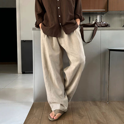 Cotton-linen straight-leg pants