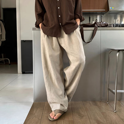 Cotton-linen straight-leg pants