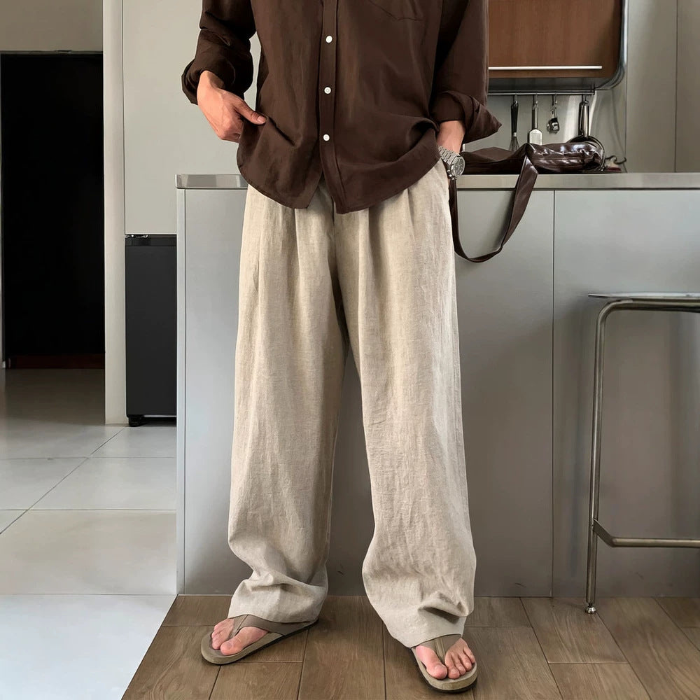 Cotton-linen straight-leg pants