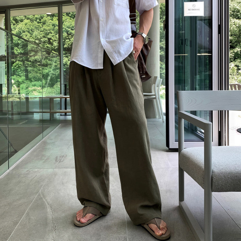Cotton-linen straight-leg pants