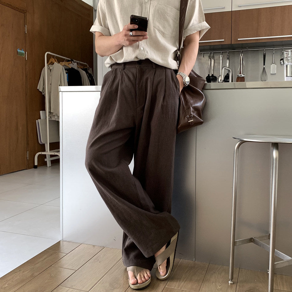 Cotton-linen straight-leg pants