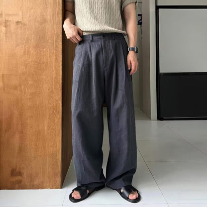 Cotton-linen straight-leg pants