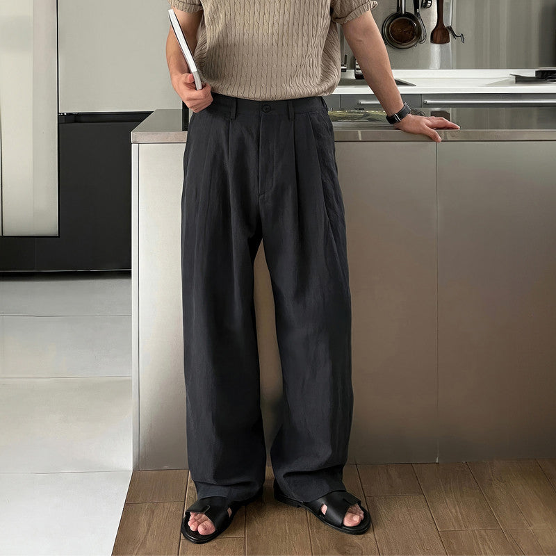 Cotton-linen straight-leg pants