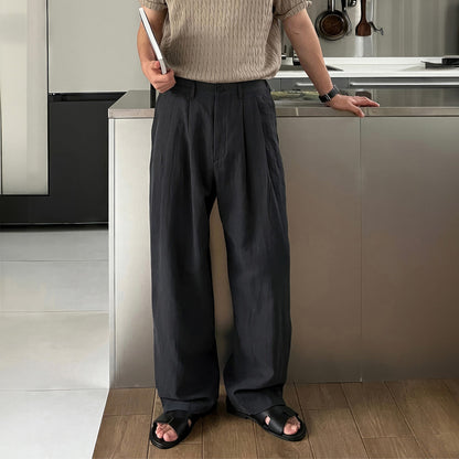 Cotton-linen straight-leg pants